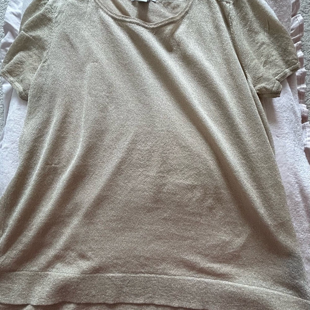 H&M Short Sleeve Metallic Knit Tee in Champagne Gold